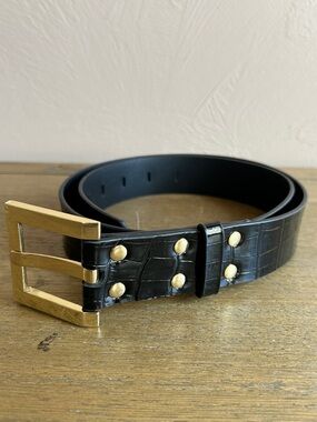 Unbranded Black Crocodile Faux Leather Goldtone Buckle And Studs. 40.5” Long.